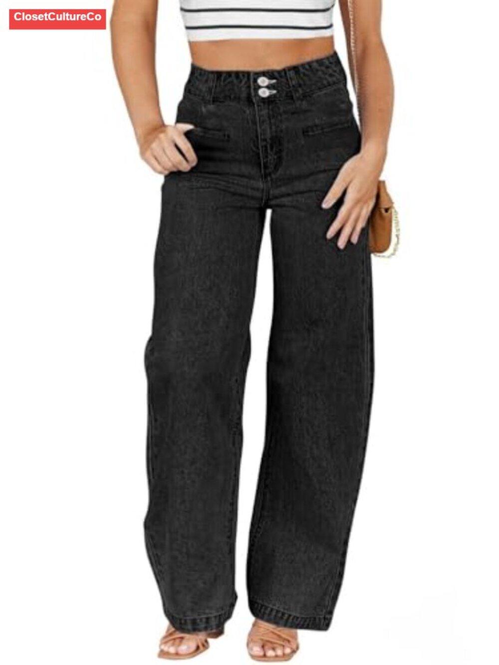 Plus Size High Waisted Wide Leg Jeans with Pockets Stretchy Denim Pants